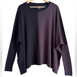 PLANET By Lauren G Pima Cotton Color Block Slouchy Baggy Two Tone Swing Tee OS